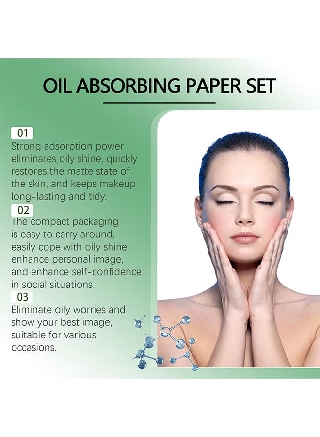 EELHOE Oil Absorbing Powder Puff，Oil Blotting Sheets for Face-100 Counts Gree Tea Blotting Paper for Oily Skin with Portable Mirror & Makeup Puff -Absorb Excess Oil,Skin Friendly and Comfortable. - Image 5