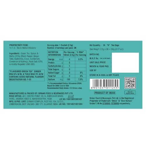 Girnar Food & Beverages Pvt. Ltd. Detox Green Tea - Desi Kahwa (36 Tea Bags) 90 gm - Image 2