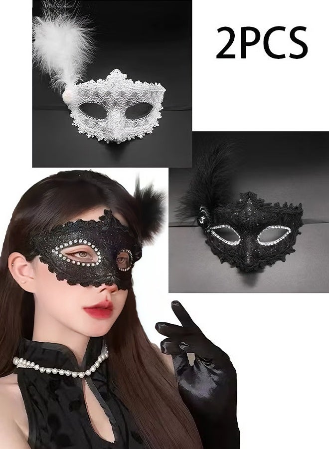 Happy D Set of 2 Masquerade Ball Delicate Masks,Masquerade Half Face Party Mask Ladies MasqueradeMask Carnival Masquerade - Image 1