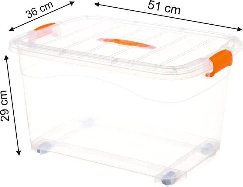 Selecto BCT 45 LTR Clear Plastic Storage Box with Wheels and Lid - 3 Piece Set for Organizing Clothes, Toys, Books, Snacks, Shoes, and Groceries - Image 2