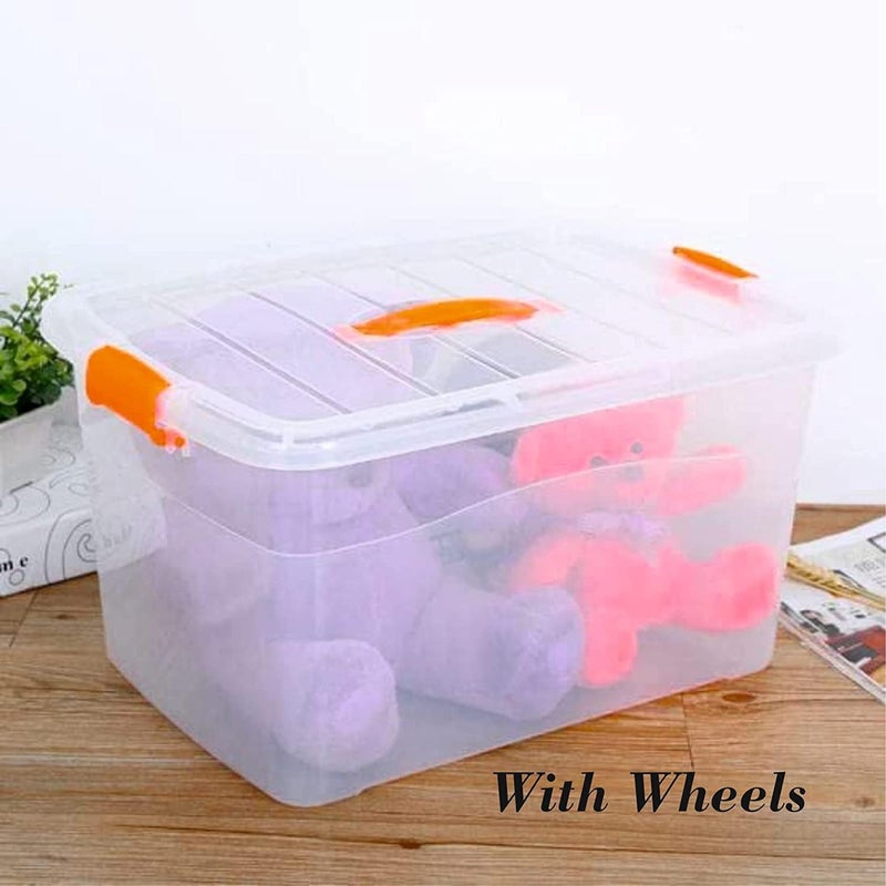 Selecto BCT 45 LTR Clear Plastic Storage Box with Wheels and Lid - 3 Piece Set for Organizing Clothes, Toys, Books, Snacks, Shoes, and Groceries - Image 3