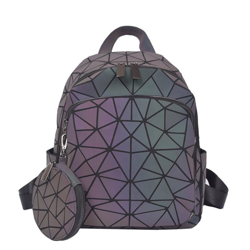 2026 New Luminous Geometric Backpack Women'S Bag Rhombus Zipper Double Shoulder Backpack Trendy Matching Bag Manufacturer - Image 3