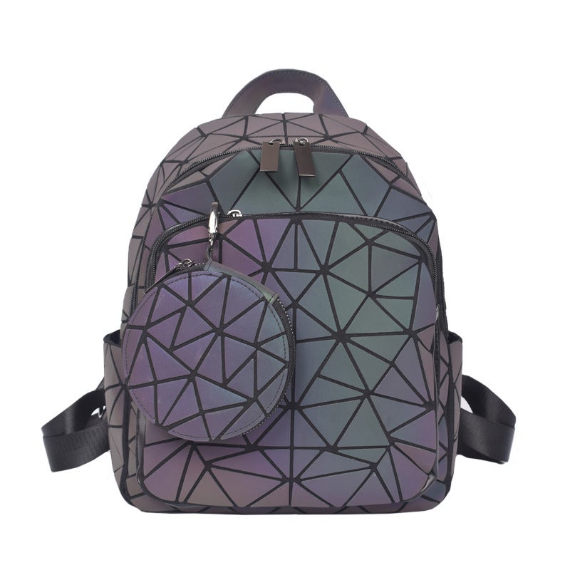 2026 New Luminous Geometric Backpack Women'S Bag Rhombus Zipper Double Shoulder Backpack Trendy Matching Bag Manufacturer - Image 1