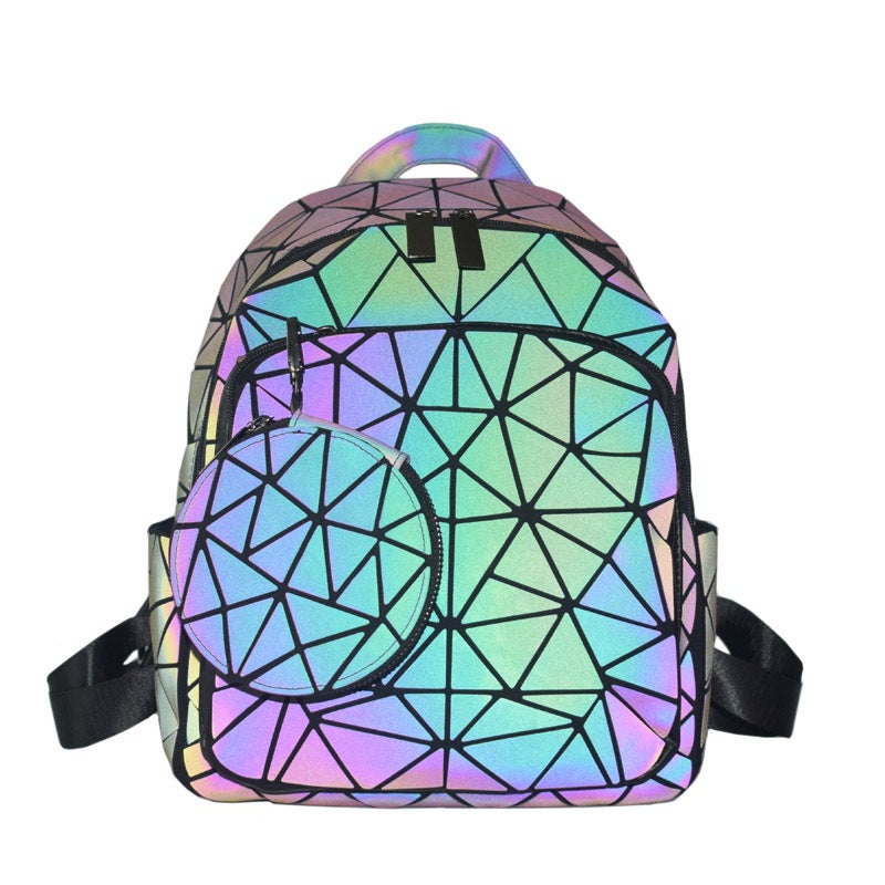 2026 New Luminous Geometric Backpack Women'S Bag Rhombus Zipper Double Shoulder Backpack Trendy Matching Bag Manufacturer - Image 2
