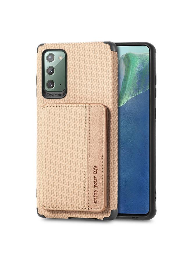 erorex Case For Samsung Galaxy Note20 Carbon Fiber Magnetic Card Bag TPU+PU Shockproof Back Cover Case with Holder & Card Slot & Photo Frame - Image 2