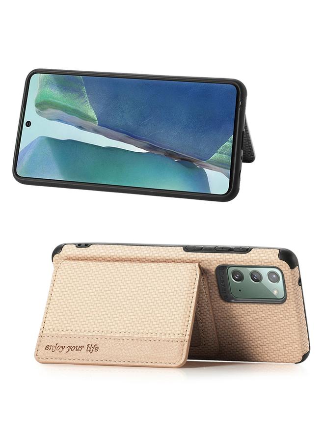 erorex Case For Samsung Galaxy Note20 Carbon Fiber Magnetic Card Bag TPU+PU Shockproof Back Cover Case with Holder & Card Slot & Photo Frame - Image 3