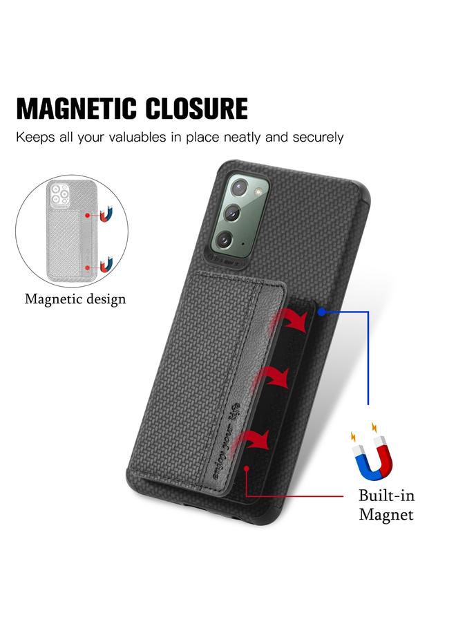 erorex Case For Samsung Galaxy Note20 Carbon Fiber Magnetic Card Bag TPU+PU Shockproof Back Cover Case with Holder & Card Slot & Photo Frame - Image 5