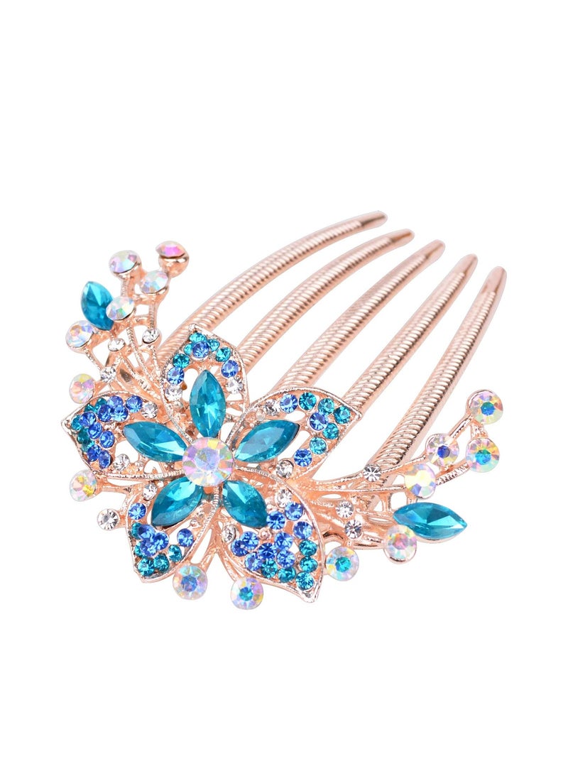 Sankuwen Flower Rhinestones Hair Combs AccessoriesPerfect Mothers Day GiftsBirthday GiftsWedding GiftsBlue 