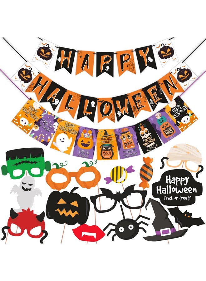 WOBBOX Halloween Party Prop Photo Booth Props DIY Kit with Bunting Banner for Party Supplies Featuring Boo Pumpkin Ghost Halloween Decorations Photo Booth Props (Combo YS) - Image 1