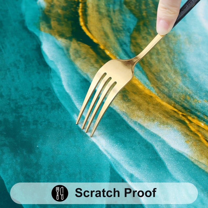 Smiry Rectangle Table Cloth Cover, Waterproof Elastic Fitted Picnic Tablecloth for 6 Foot Tables, Wipeable Flannel Backed Vinyl Tablecloths for Camping, Dining, Outdoor (Teal & Gold, 30" x 72") - Image 5