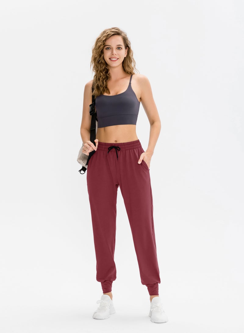 Loquat Women Quick Dry Breathable Elastic Pants Burgundy - Image 1