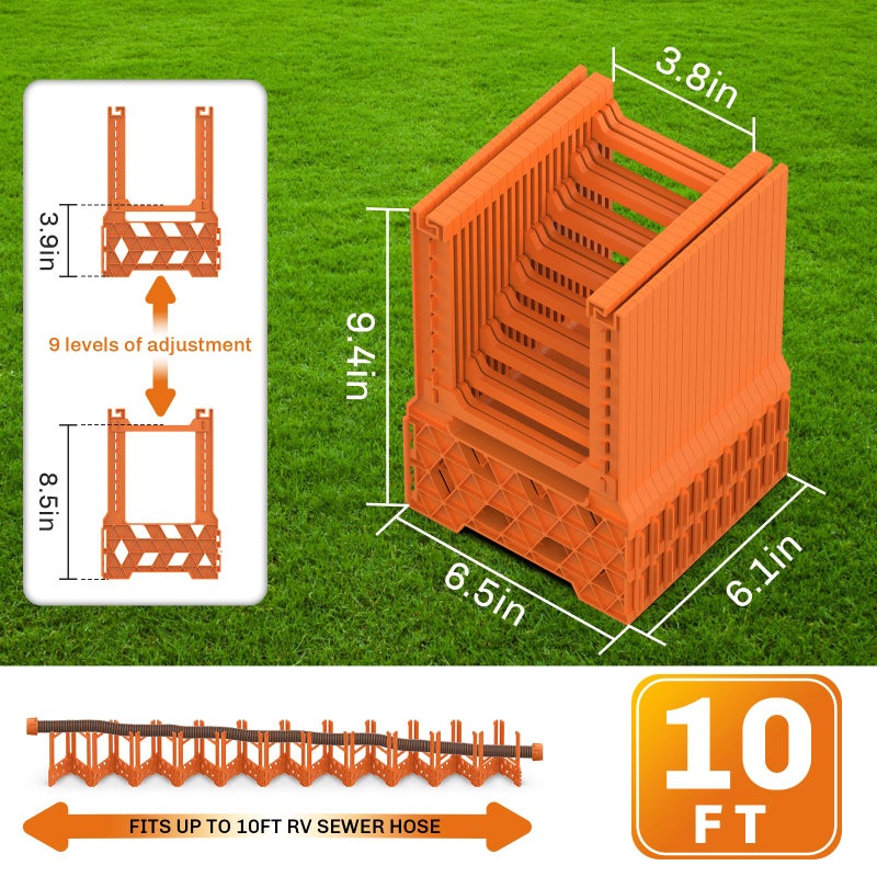 WELLUCK RV Sewer Hose Support 10FT, Blaze Orange RV Sewer Support with Adjustable Height Design, Secure Rubber Band and Carry Strap, Quick Setup and Collapse for Campers Travel Trailers and Motorhome - Image 5