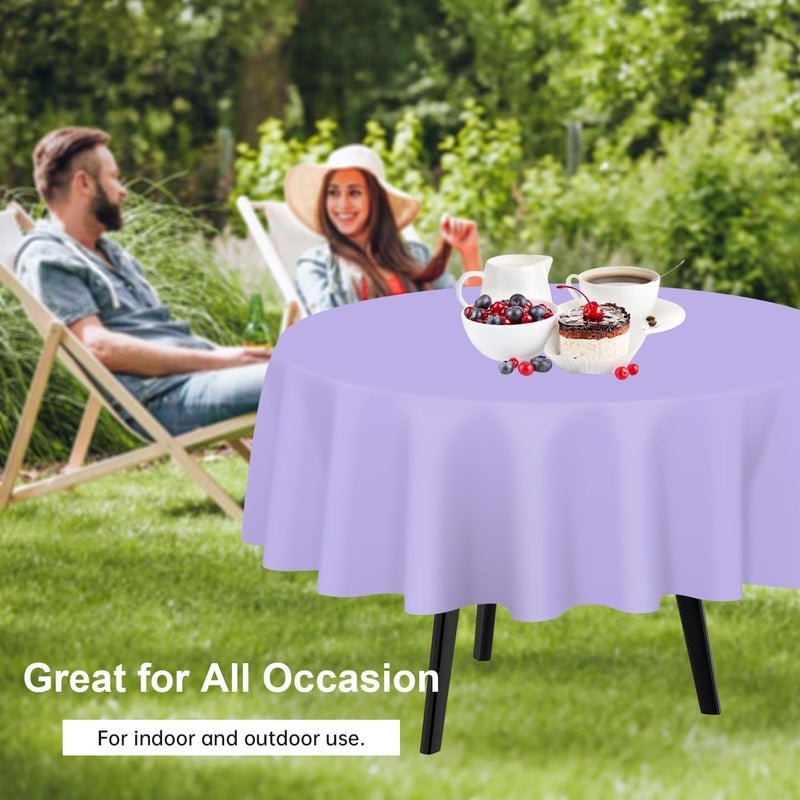 QIKSION Lavender Round Tablecloth 2 Pack, 84 Inch Plastic Table Cover Disposable for Parties - Image 4