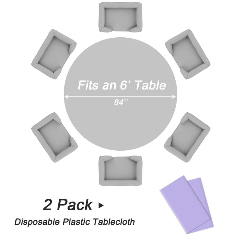 QIKSION Lavender Round Tablecloth 2 Pack, 84 Inch Plastic Table Cover Disposable for Parties - Image 3
