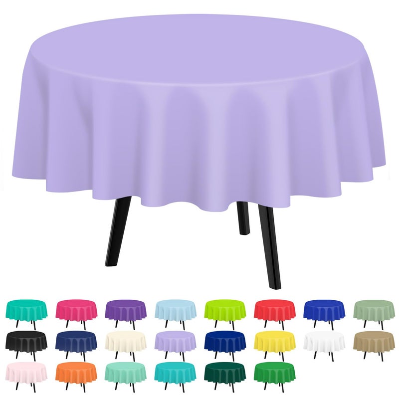 QIKSION Lavender Round Tablecloth 2 Pack, 84 Inch Plastic Table Cover Disposable for Parties - Image 1