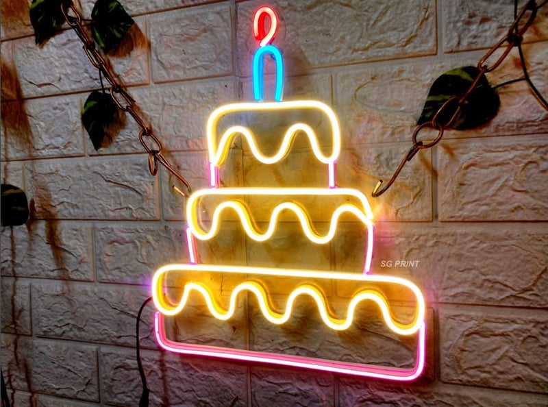 SG PRINT Cake Neon Sign Led Blue Warm White Neon Lights for Wall Decor Light Up Signs for Bakery Dessert Shop Cake shop Resturant Bar Cafe Candyland Party Decorations12x18 Warm whitePink  - Image 5