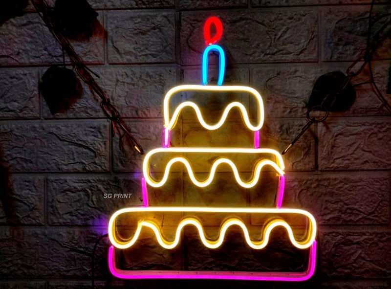 SG PRINT Cake Neon Sign Led Blue Warm White Neon Lights for Wall Decor Light Up Signs for Bakery Dessert Shop Cake shop Resturant Bar Cafe Candyland Party Decorations12x18 Warm whitePink  - Image 4