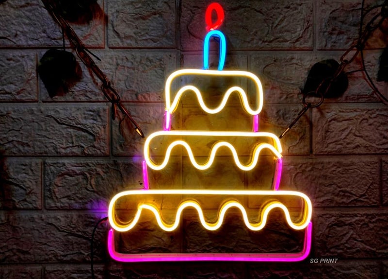 SG PRINT Cake Neon Sign Led Blue Warm White Neon Lights for Wall Decor Light Up Signs for Bakery Dessert Shop Cake shop Resturant Bar Cafe Candyland Party Decorations12x18 Warm whitePink  - Image 2