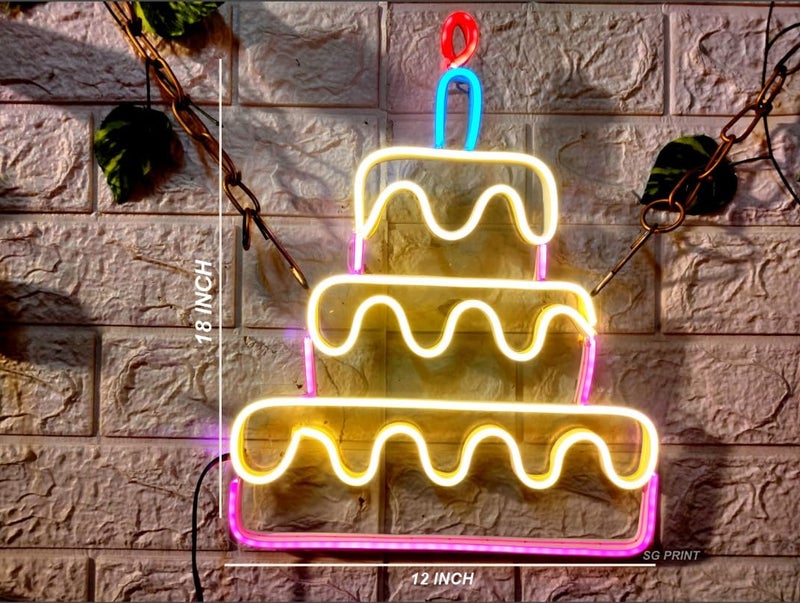 SG PRINT Cake Neon Sign Led Blue Warm White Neon Lights for Wall Decor Light Up Signs for Bakery Dessert Shop Cake shop Resturant Bar Cafe Candyland Party Decorations12x18 Warm whitePink  - Image 3