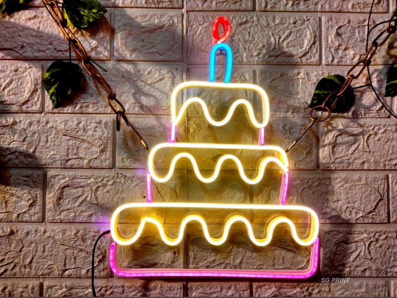 SG PRINT Cake Neon Sign Led Blue Warm White Neon Lights for Wall Decor Light Up Signs for Bakery Dessert Shop Cake shop Resturant Bar Cafe Candyland Party Decorations12x18 Warm whitePink  - Image 1