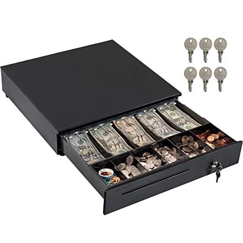 Volcora Cash Register Drawer for Point of Sale (POS) System with Removable Coin Slots, 5 Bill/6 Coin, 12-24V, RJ11/RJ12 Key-Lock, Media Slot, Black - Image 1