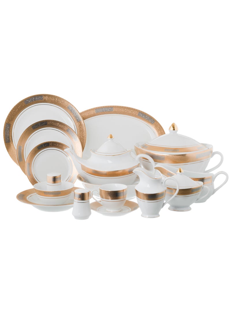 هيك طقم سفرة بورسلين مطلي بالذهب 100 قطعة - Image 1