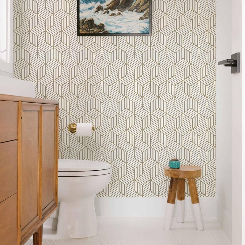 MelunMer Gold Geometric Wallpaper Peel and Stick 276In L 17.7In W Self Adhesive Removable Wallpaper for Bedroom/Bathroom Waterproof Gold/White Contact Paper Hexagon Modern Contact Paper for Cabinets - Image 3
