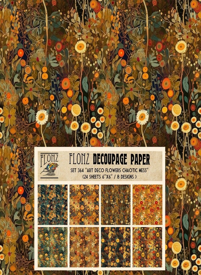 Decoupage Paper Pack (24 Sheets 6"x6") Art Deco Flowers Chaotic Mess # Vintage Styled Pattern Paper for Decoupage, Craft and Scrapbooking