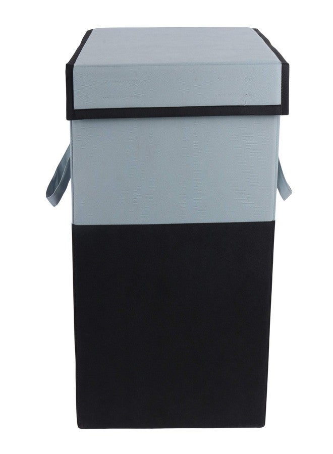 Shrey Creation Non-Woven Fabric Foldable Laundry Bag/Basket Cum Hamper with Lid and Handle| Cloth Storage Organiser For Bedroom, Kitchen, Bathroom -(Grey & Black L-35 CM-W-35 CM-H-50 CM) - Image 1
