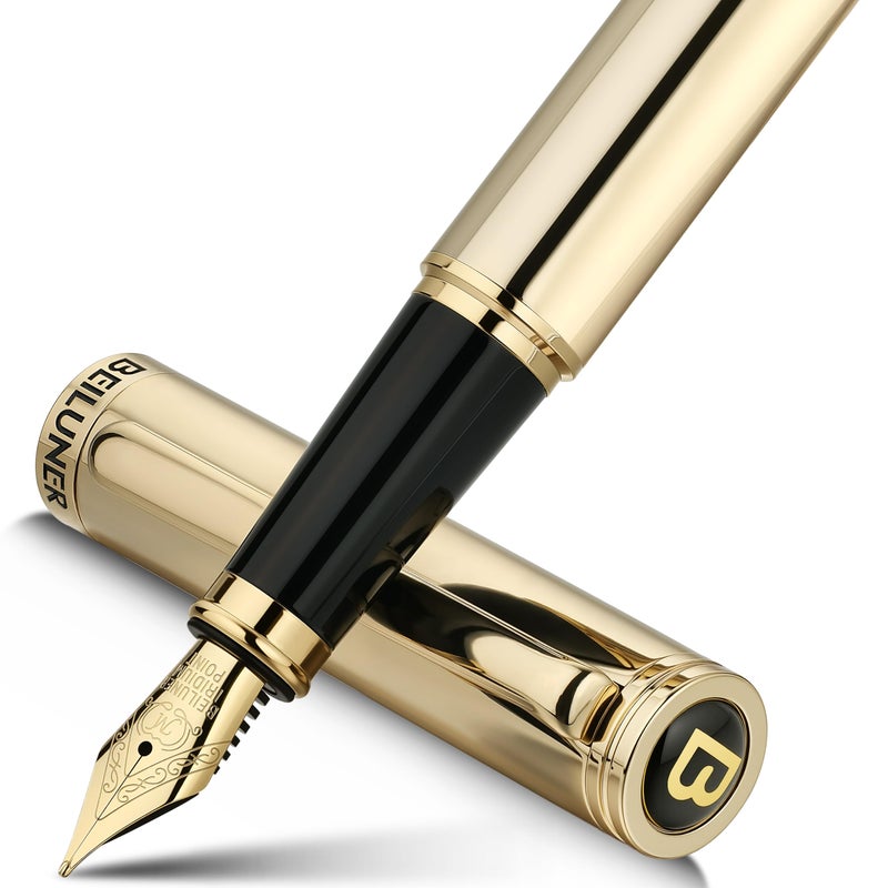 BEILUNER Gold Fountain Pen,Stunning Luxury Pens with 24K Gold Finish, Gorgeous 24K Gilded Nib(Medium), Fancy Pen Gift Set for Men&Women -Ink Converter-Elegant,Office,Nice Pen for Writing - Image 1