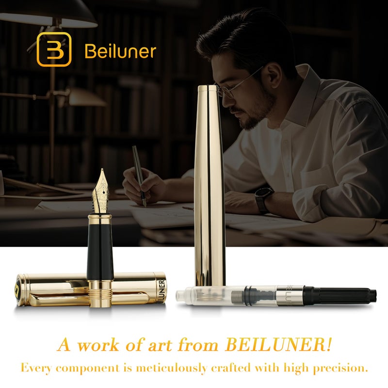 BEILUNER Gold Fountain Pen,Stunning Luxury Pens with 24K Gold Finish, Gorgeous 24K Gilded Nib(Medium), Fancy Pen Gift Set for Men&Women -Ink Converter-Elegant,Office,Nice Pen for Writing - Image 5