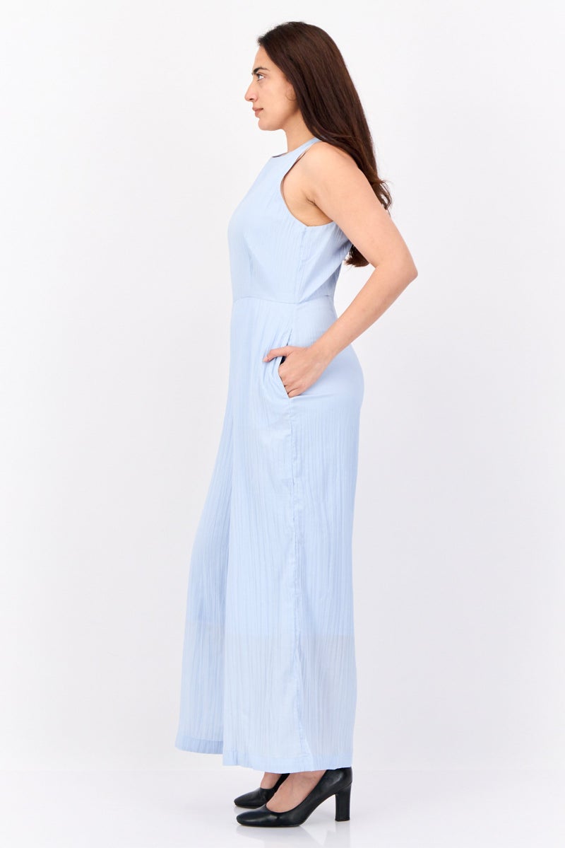 ESPRIT Women Plain Sleeveless Jumpsuits, Light Blue - Image 3