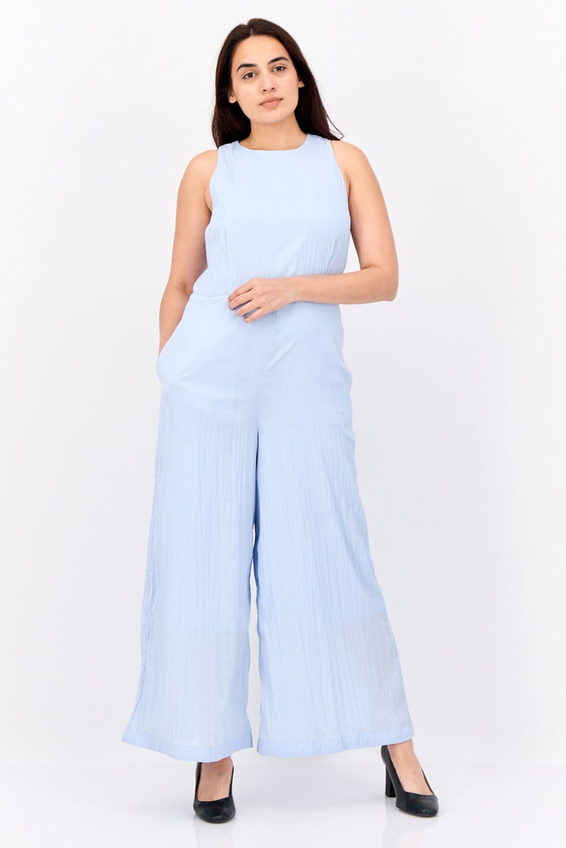 ESPRIT Women Plain Sleeveless Jumpsuits, Light Blue - Image 1