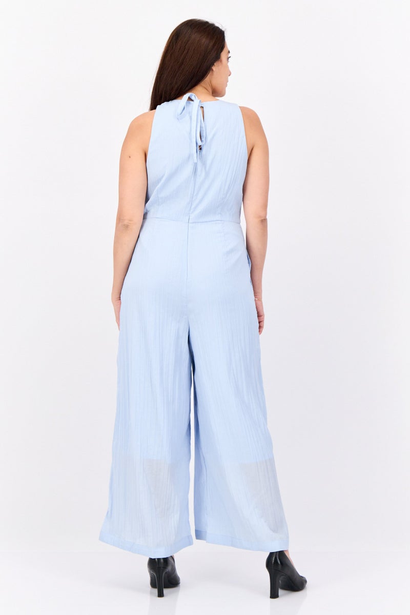 ESPRIT Women Plain Sleeveless Jumpsuits, Light Blue - Image 4