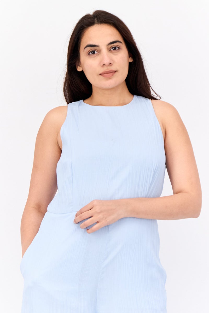 ESPRIT Women Plain Sleeveless Jumpsuits, Light Blue - Image 2