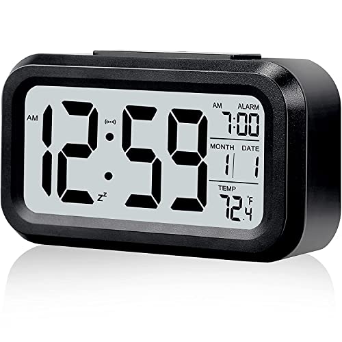 KADIO Digital Alarm Clock Table Clock for Students, Home, Office, Corporate with Automatic Sensor, Date & Temperature-Black,Plastic, 14W x 8H - Image 1