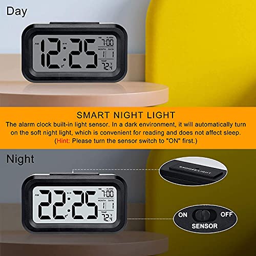 KADIO Digital Alarm Clock Table Clock for Students, Home, Office, Corporate with Automatic Sensor, Date & Temperature-Black,Plastic, 14W x 8H - Image 4