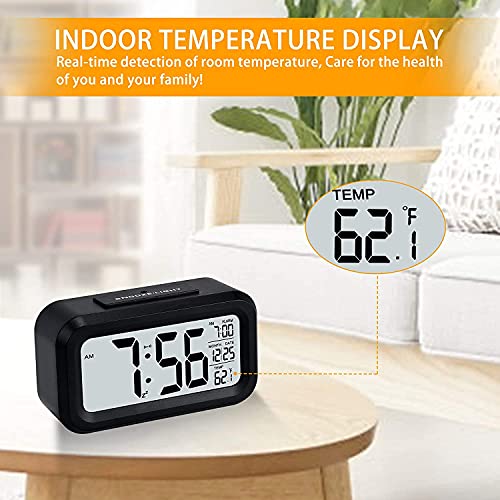 KADIO Digital Alarm Clock Table Clock for Students, Home, Office, Corporate with Automatic Sensor, Date & Temperature-Black,Plastic, 14W x 8H - Image 3