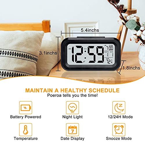 KADIO Digital Alarm Clock Table Clock for Students, Home, Office, Corporate with Automatic Sensor, Date & Temperature-Black,Plastic, 14W x 8H - Image 2