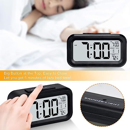 KADIO Digital Alarm Clock Table Clock for Students, Home, Office, Corporate with Automatic Sensor, Date & Temperature-Black,Plastic, 14W x 8H - Image 5