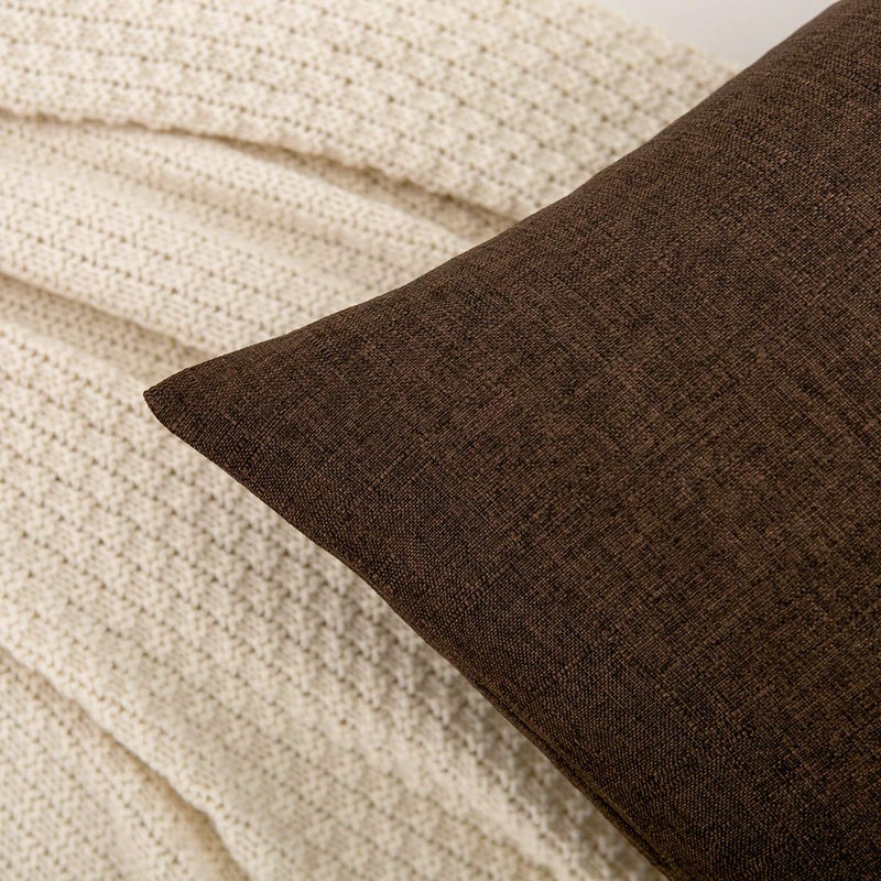 RainRoad Linen Decorative Throw Pillow Covers Cushion Cover Pillow Case for Sofa Couch Bed Chair, Soft Square Dark Brown Throw Pillows 18x18 Inch,Set of 2 - Image 4