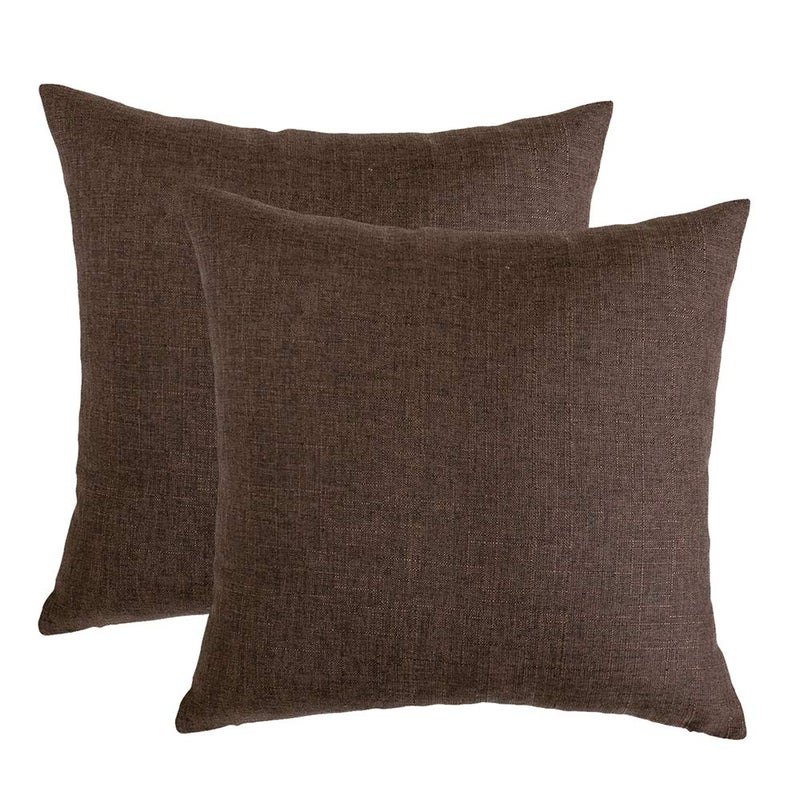 RainRoad Linen Decorative Throw Pillow Covers Cushion Cover Pillow Case for Sofa Couch Bed Chair, Soft Square Dark Brown Throw Pillows 18x18 Inch,Set of 2 - Image 1