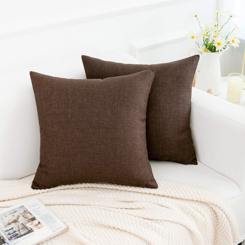 RainRoad Linen Decorative Throw Pillow Covers Cushion Cover Pillow Case for Sofa Couch Bed Chair, Soft Square Dark Brown Throw Pillows 18x18 Inch,Set of 2 - Image 2