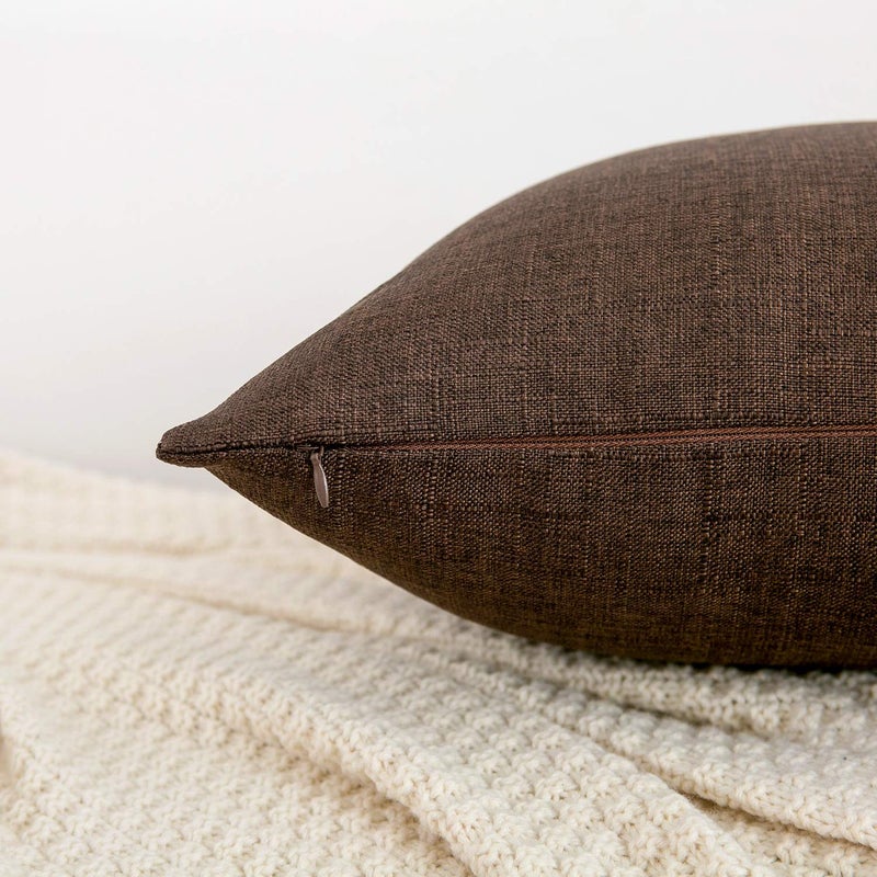RainRoad Linen Decorative Throw Pillow Covers Cushion Cover Pillow Case for Sofa Couch Bed Chair, Soft Square Dark Brown Throw Pillows 18x18 Inch,Set of 2 - Image 3