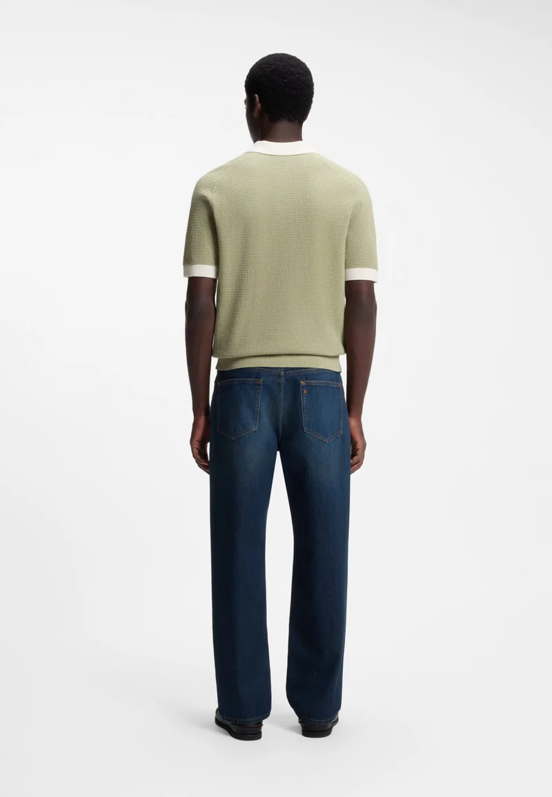 HUGO Waffle-knit polo in cotton with contrast trims