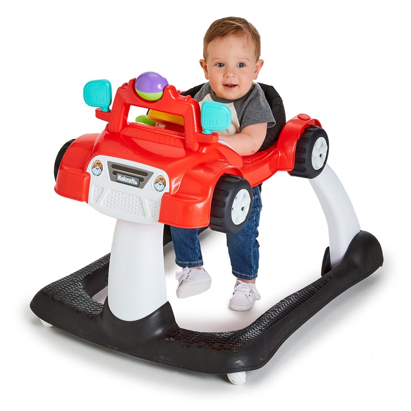 Kolcraft 4x4-2-in-1 Infant and Baby Push Walker with Wheels, Seated or Walk-Behind Design, Steering Wheel with Lights and Car Sound Activities for Boys and Girls, Wide and Sturdy Frame - Racer Red - Image 5
