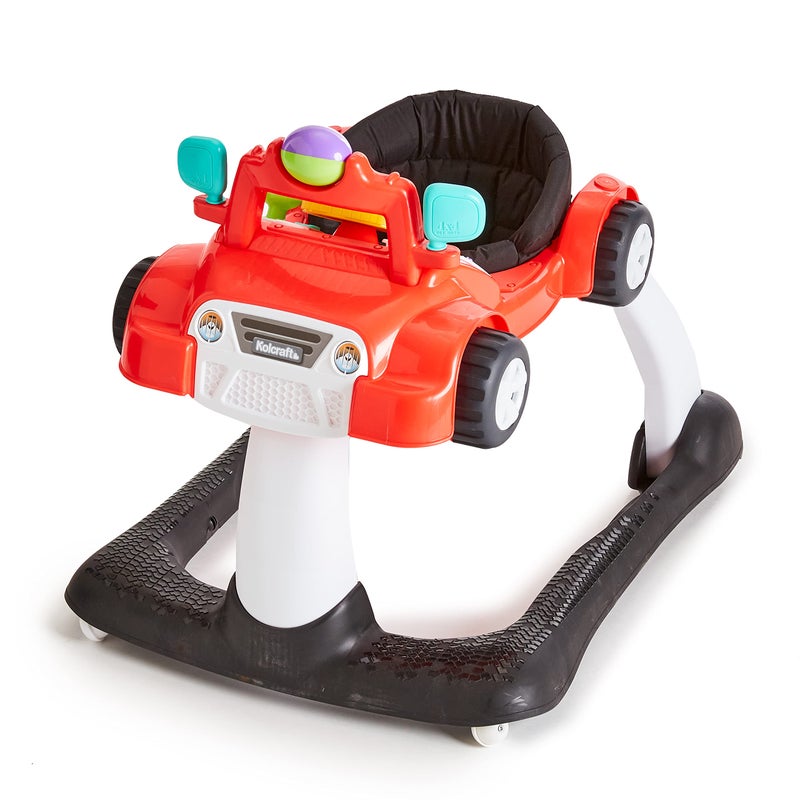 Kolcraft 4x4-2-in-1 Infant and Baby Push Walker with Wheels, Seated or Walk-Behind Design, Steering Wheel with Lights and Car Sound Activities for Boys and Girls, Wide and Sturdy Frame - Racer Red - Image 1
