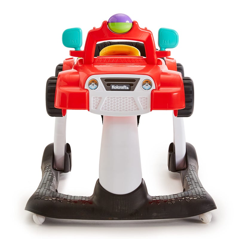 Kolcraft 4x4-2-in-1 Infant and Baby Push Walker with Wheels, Seated or Walk-Behind Design, Steering Wheel with Lights and Car Sound Activities for Boys and Girls, Wide and Sturdy Frame - Racer Red - Image 2