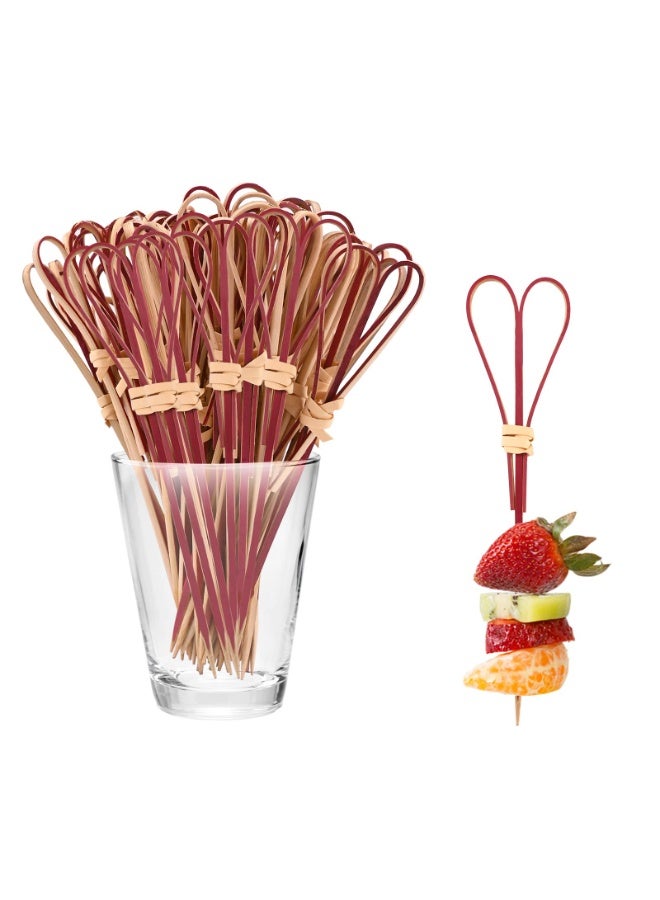 Bamboo Cocktail Sticks with Knot, 100 Pcs Red Food Picks for Appetizers & Drinks, 12cm - Image 1