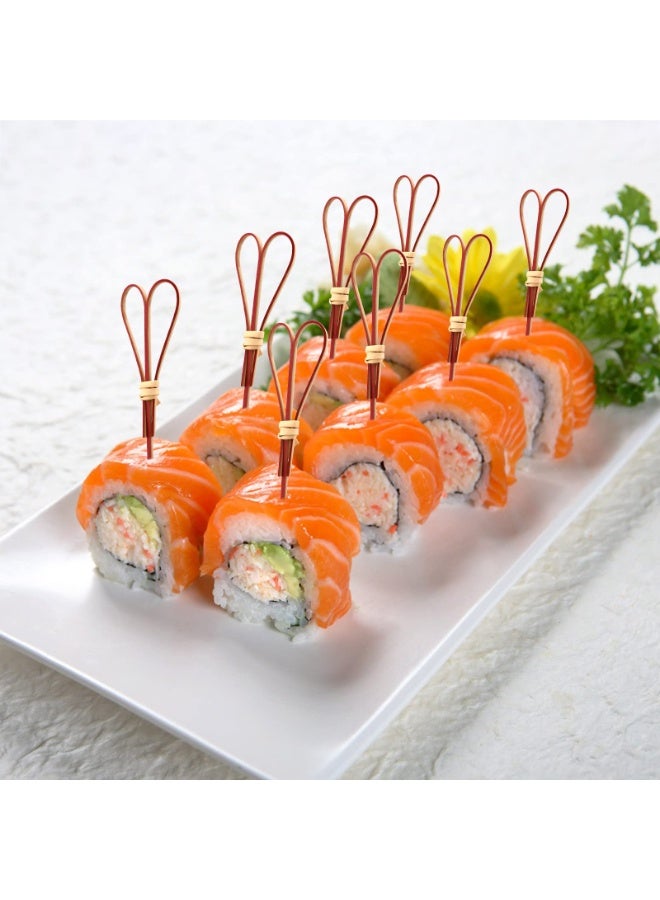 Bamboo Cocktail Sticks with Knot, 100 Pcs Red Food Picks for Appetizers & Drinks, 12cm - Image 3